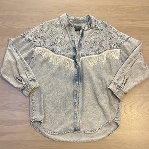 Vintage denim shirt with front fringe and embellishment